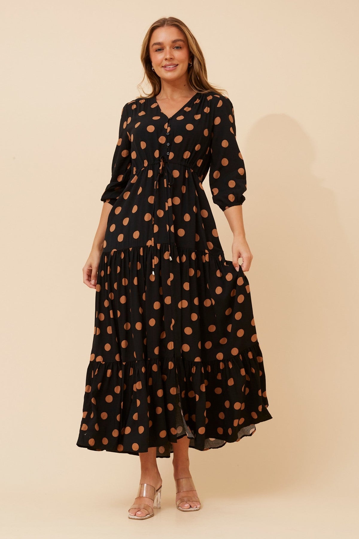 RAELA POLKA DOT PRINT MAXI DRESS (Black)