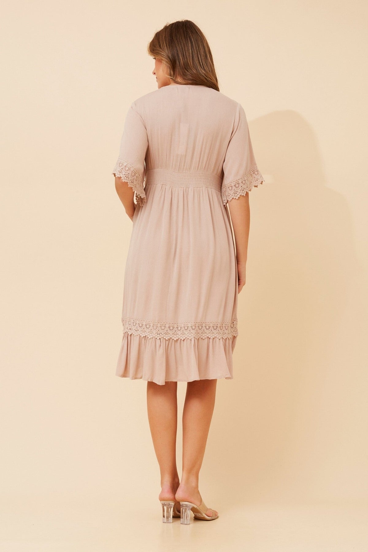 Caroline Morgan Australia NAYLA LACE MIDI DRESS (Clay)
