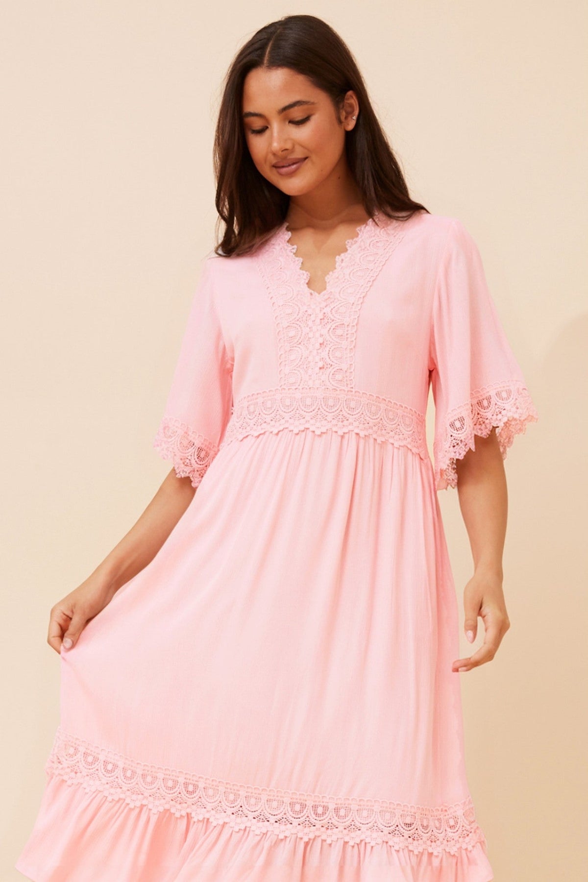 Caroline Morgan Australia NAYLA LACE MIDI DRESS (Pink)