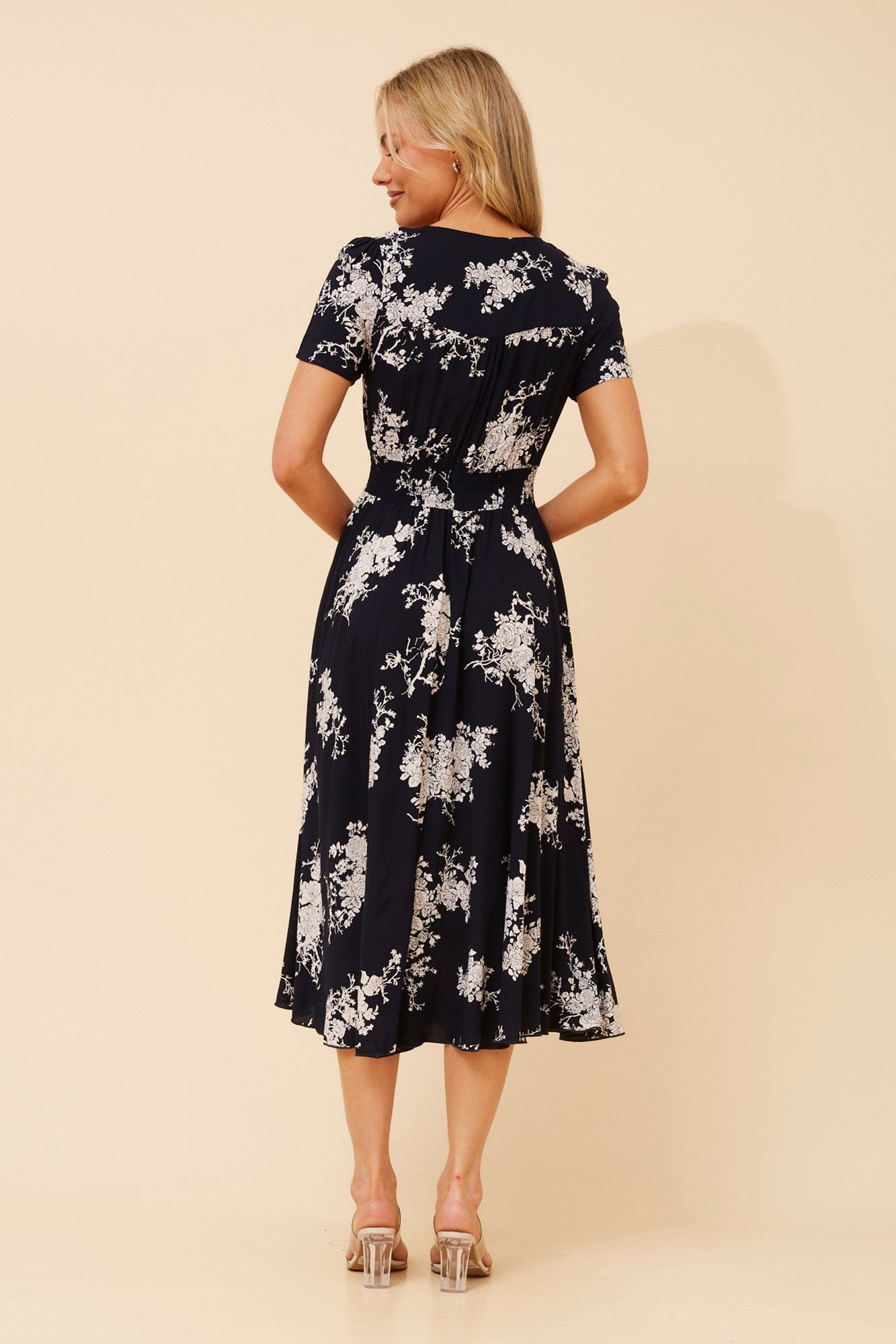 KEGAN FLORAL MIDI DRESS (Navy)
