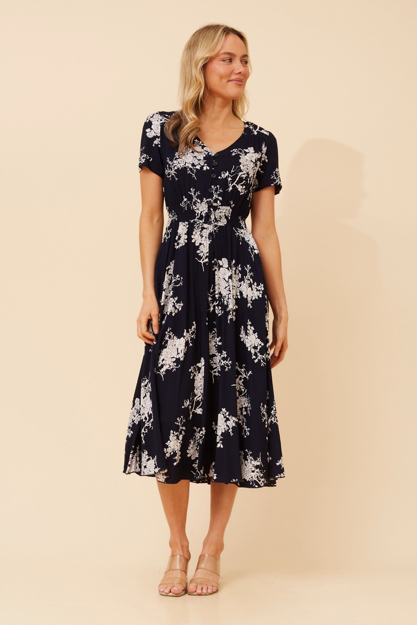 KEGAN FLORAL MIDI DRESS (Navy)