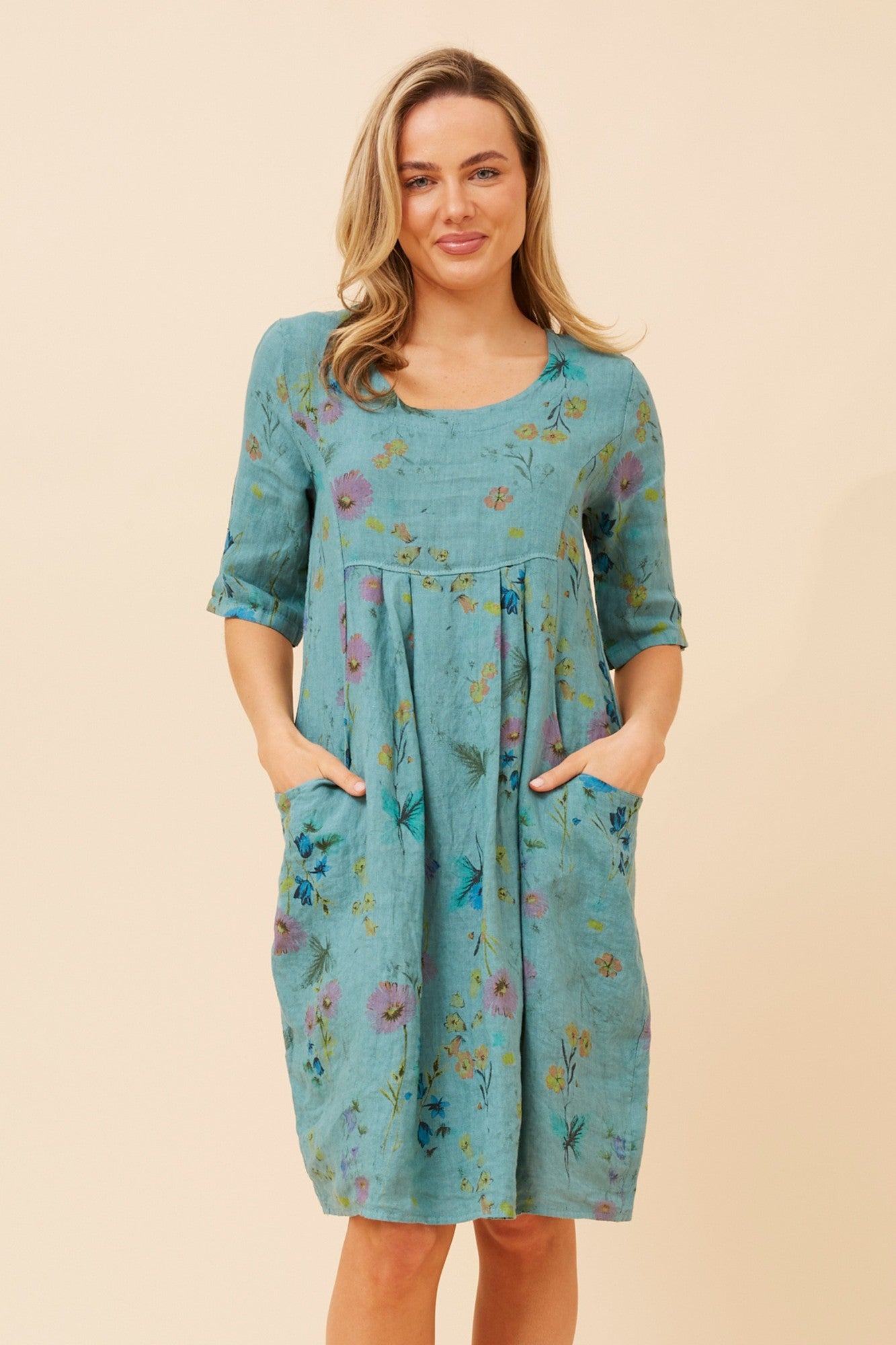 PISA FLORAL LINEN DRESS (White)