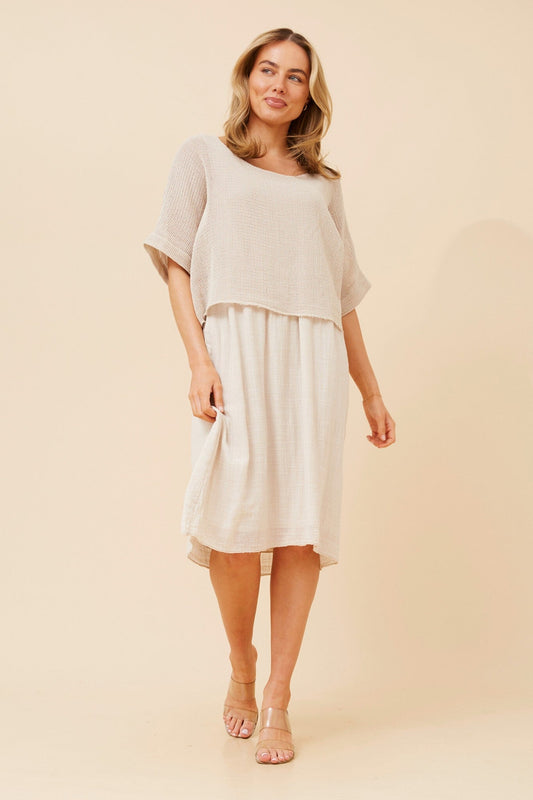 Image of Dresses. Product name - SANTANA LAYERED MESH DRESS in Rosewood colour by brand - BOTTEGA MODA