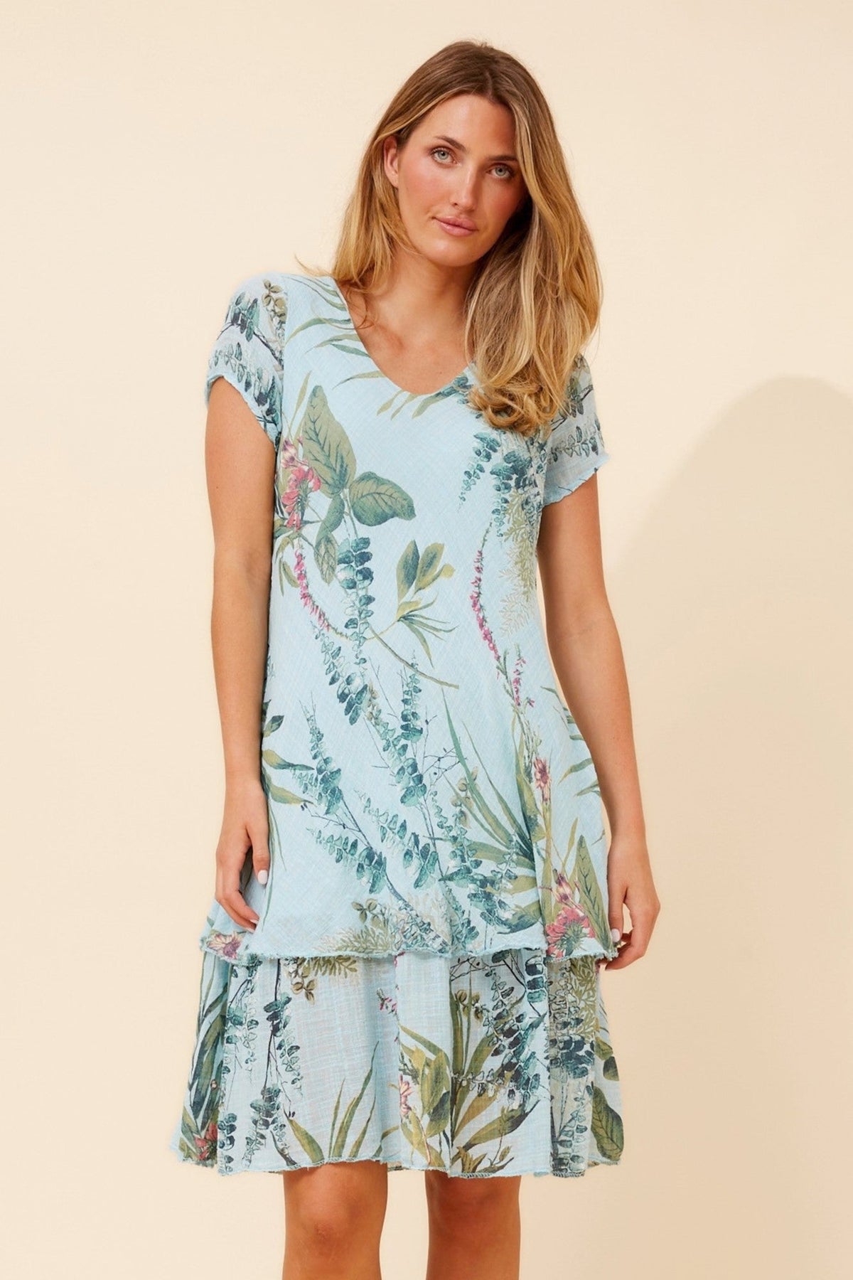 Image of Dresses. Product name - ELECTRA BOTANICAL PRINT DRESS in Cream colour by brand - BOTTEGA MODA