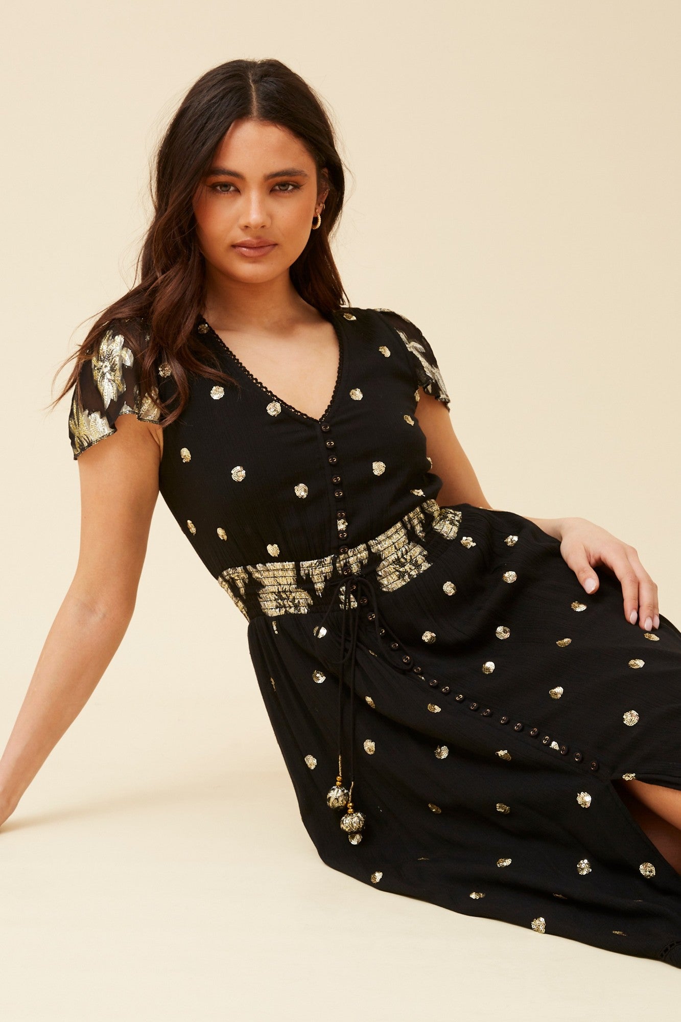 CORINNE SEQUIN MAXI DRESS (Cream)