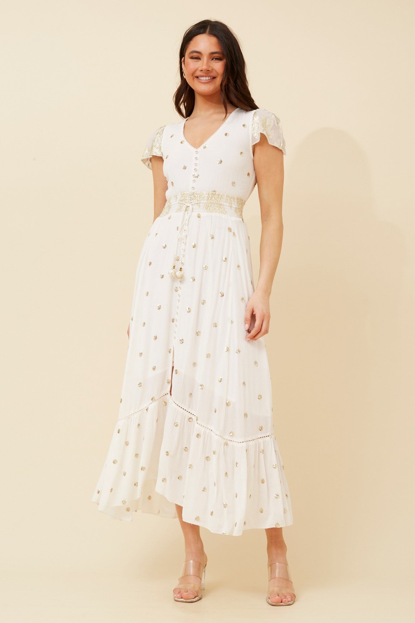 CORINNE SEQUIN MAXI DRESS (Cream)