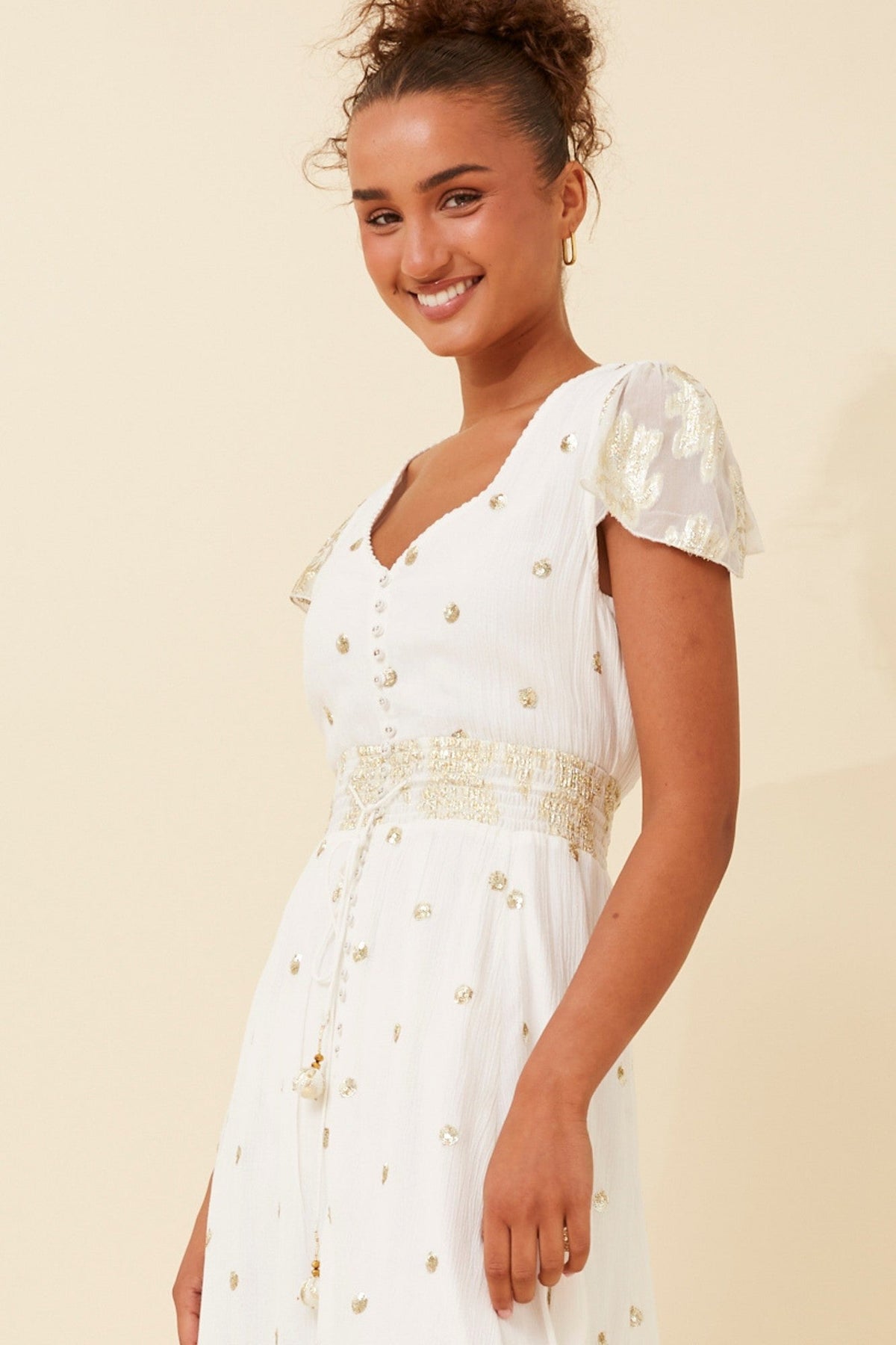 CORINNE SEQUIN MAXI DRESS (Cream)