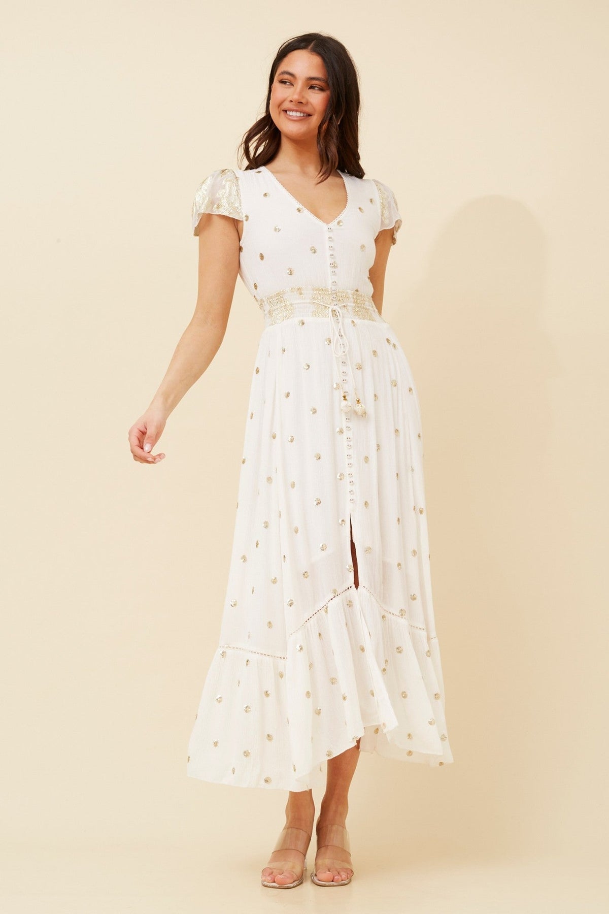 CORINNE SEQUIN MAXI DRESS (Cream)