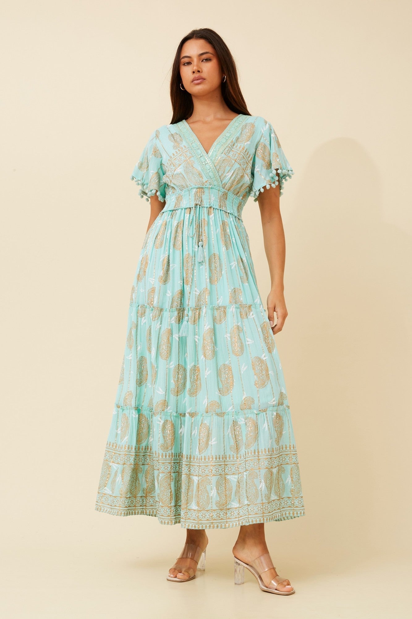 Image of Dresses. Product name - NERITA BOHO MAXI DRESS in Aqua colour by brand - MYSTIC MONSOON