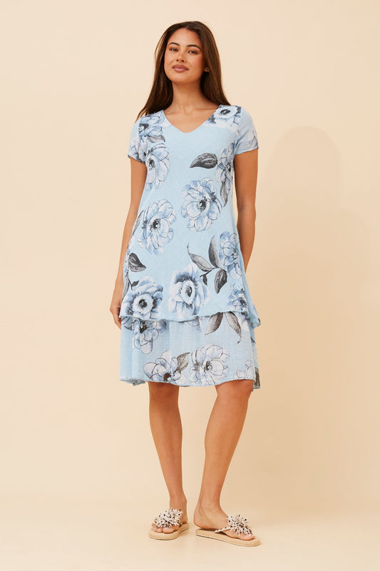 Image of Dresses. Product name - ELECTRA FLORAL DRESS in Light Blue colour by brand - BOTTEGA MODA
