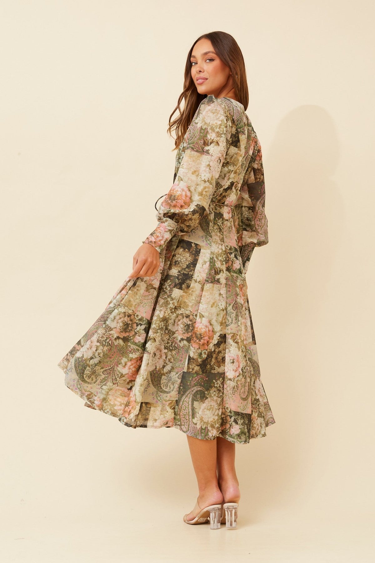 JANAE FLORAL MIDI DRESS (Olive)
