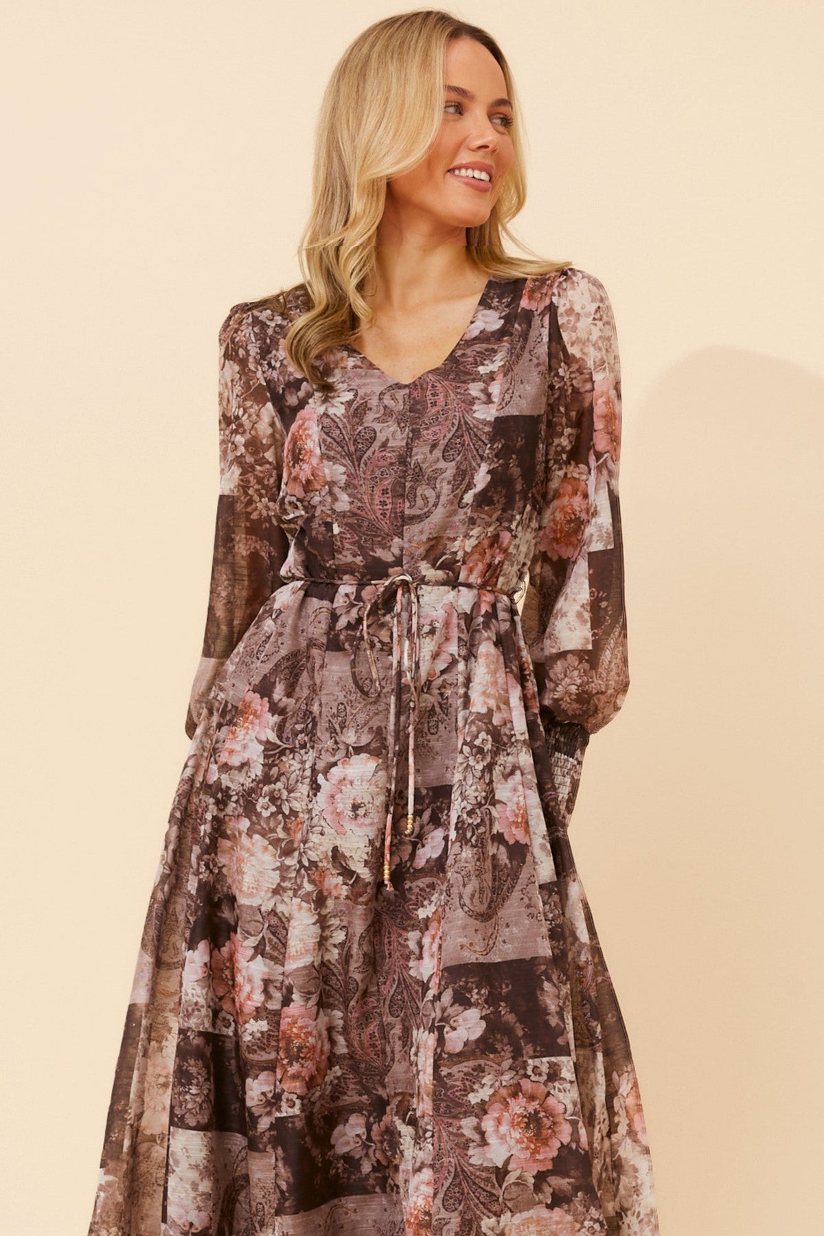 Caroline Morgan Australia JANAE FLORAL MIDI DRESS (Chocolate)