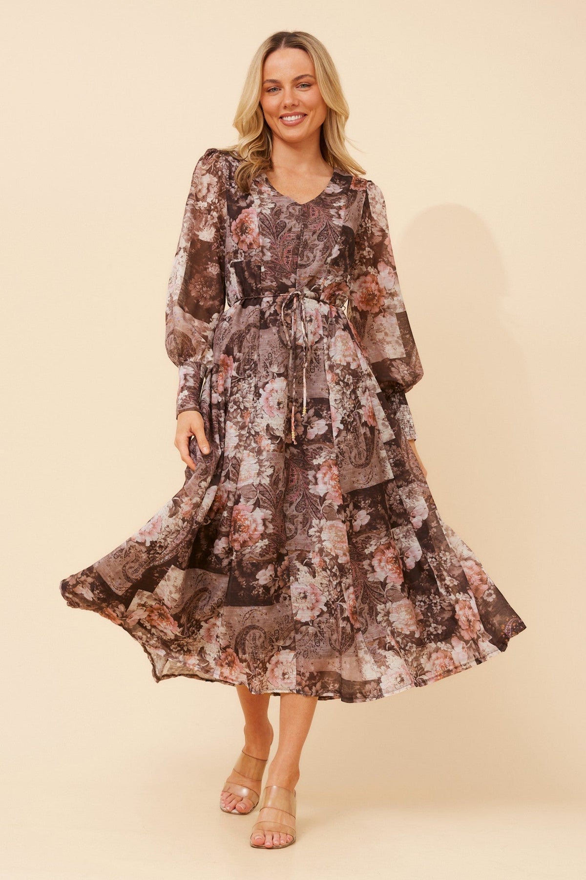 Caroline Morgan Australia JANAE FLORAL MIDI DRESS (Chocolate)