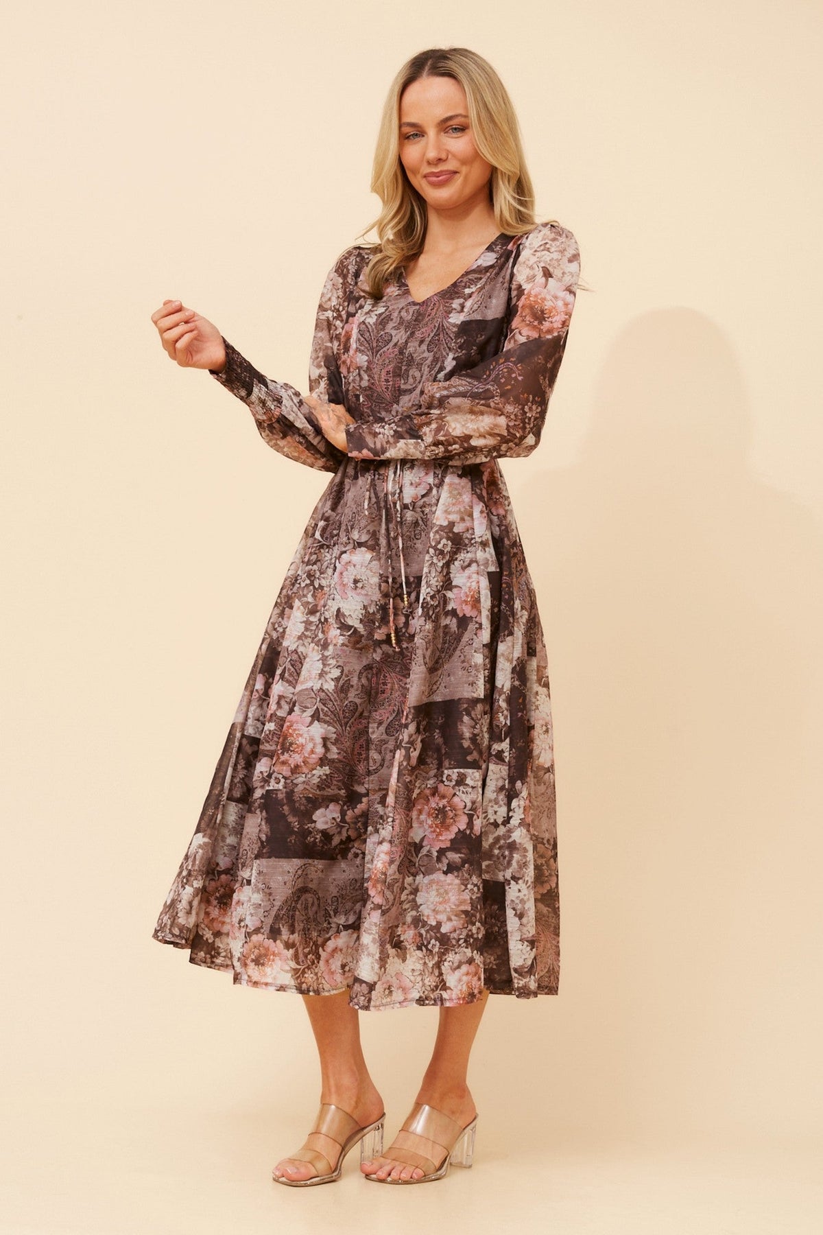 Caroline Morgan Australia JANAE FLORAL MIDI DRESS (Chocolate)