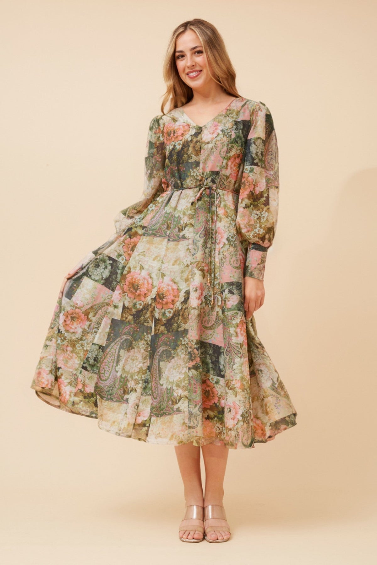 JANAE FLORAL MIDI DRESS (Olive)