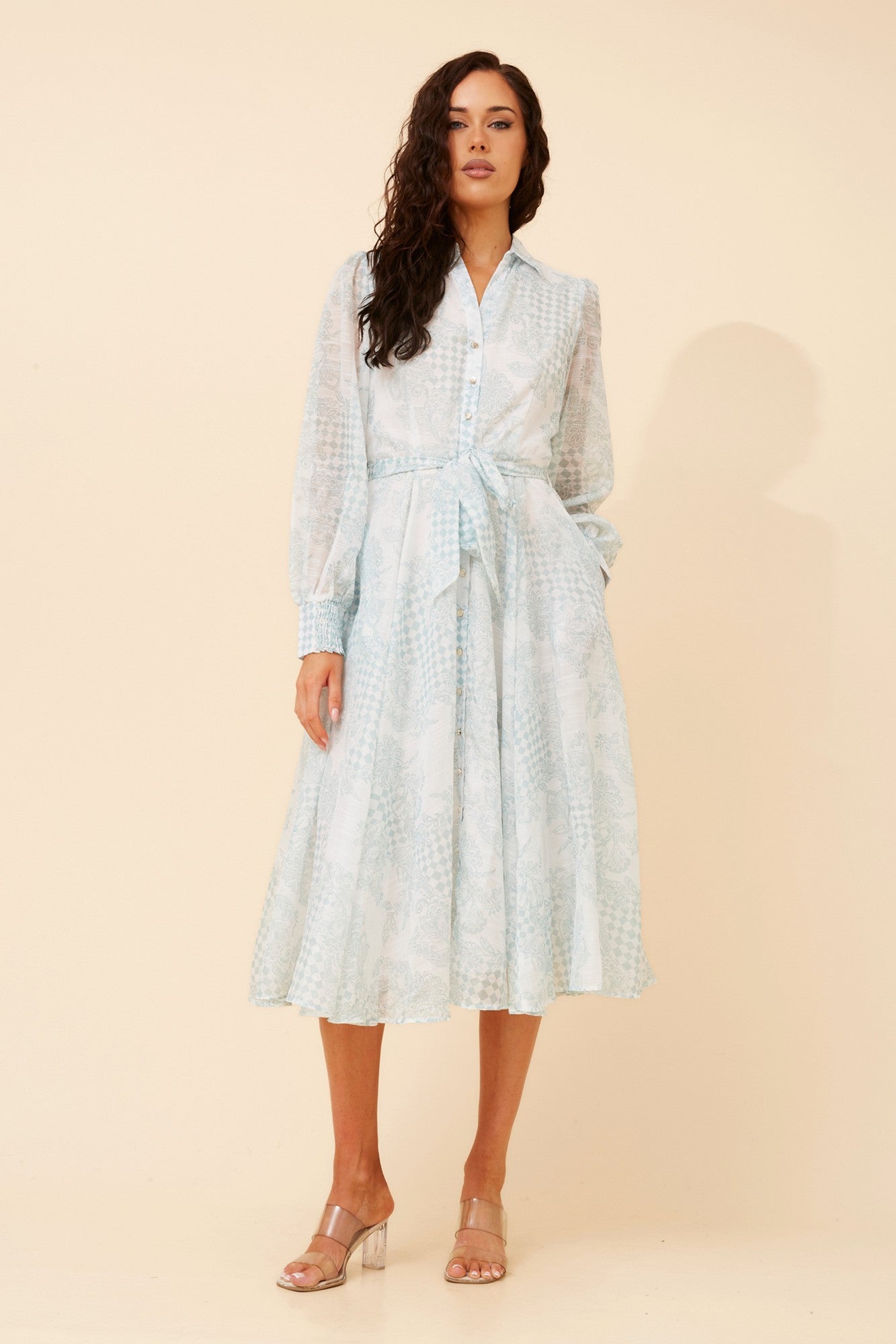 Image of Dresses. Product name - MERRITT FLORAL MIDI DRESS in Sage colour by brand - Caroline Morgan Australia