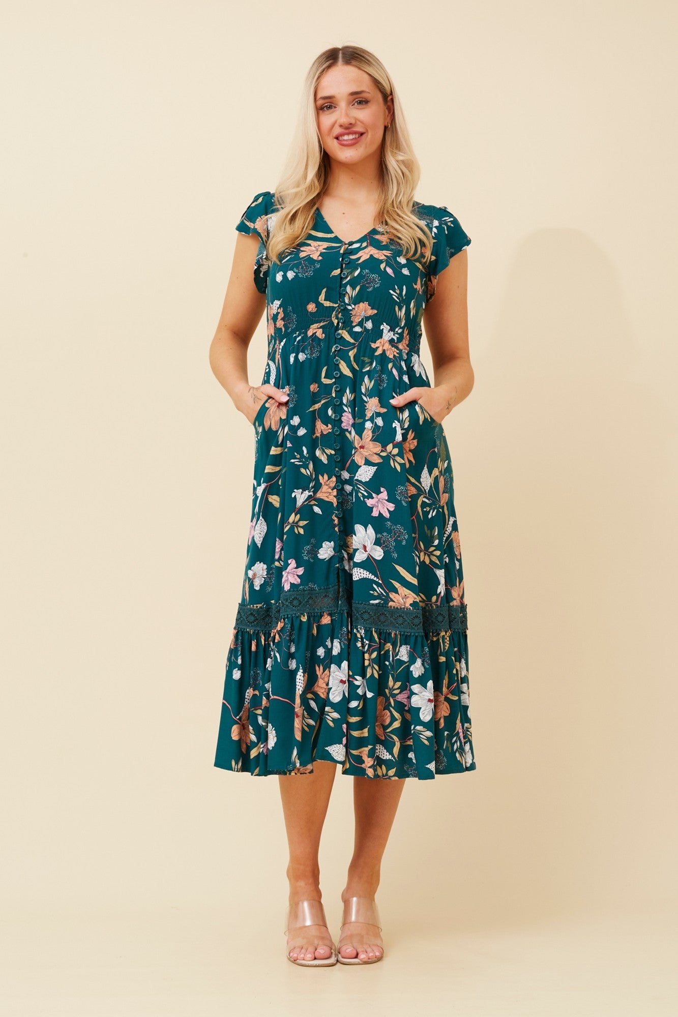 MOROCCO FLORAL MIDI DRESS (Multi Green)