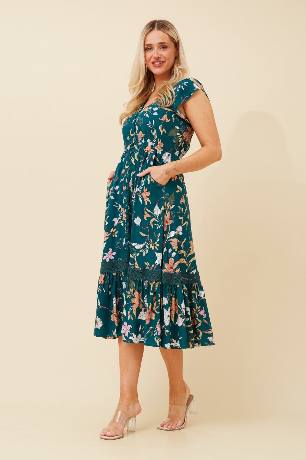 MOROCCO FLORAL MIDI DRESS (Multi Green)
