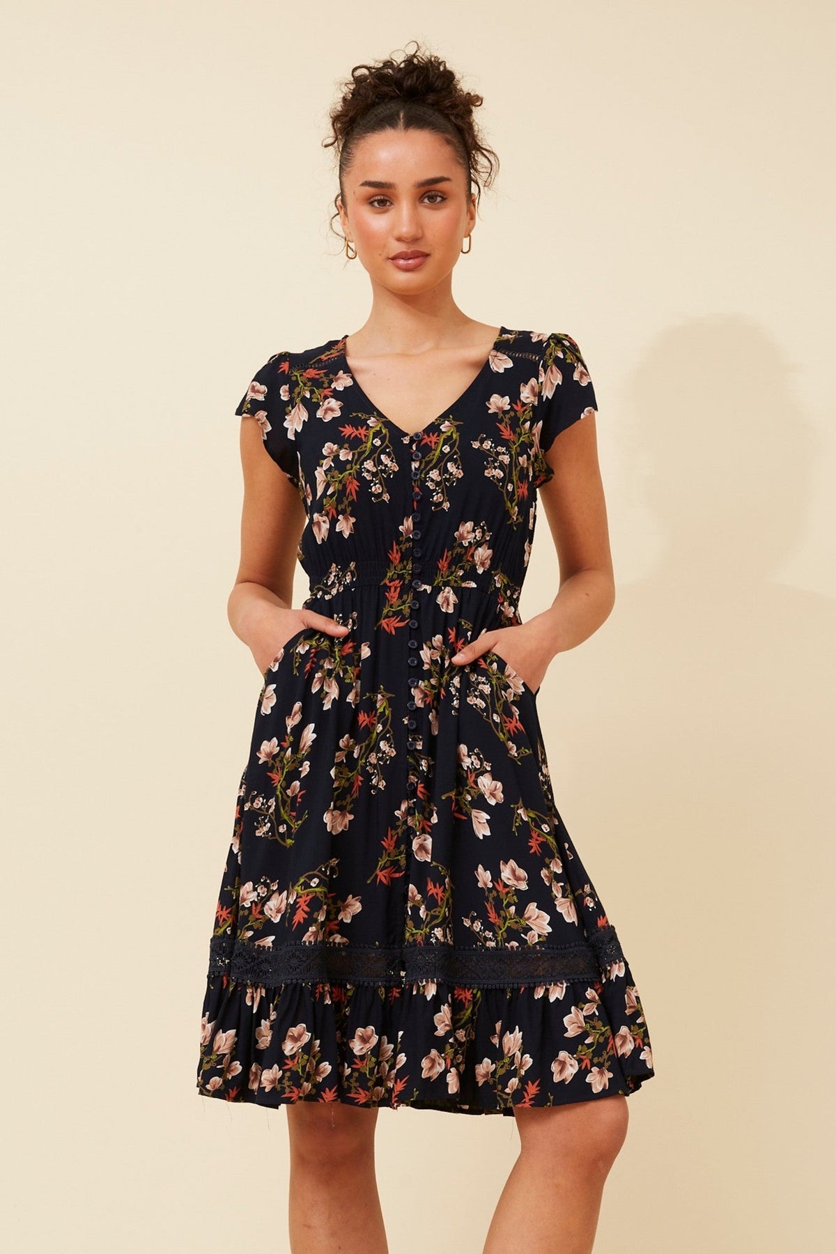 MOROCCO FLORAL KNEE LENGTH DRESS (Red)