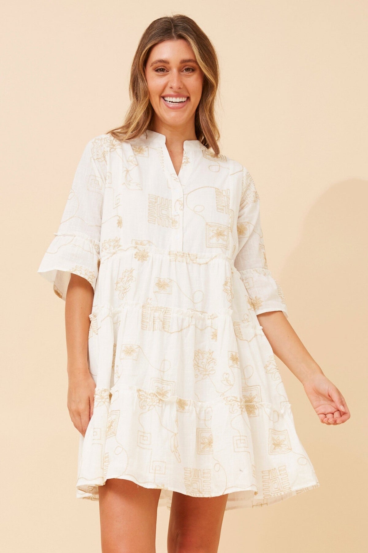 MIRELLE EMBROIDERED DRESS (White)