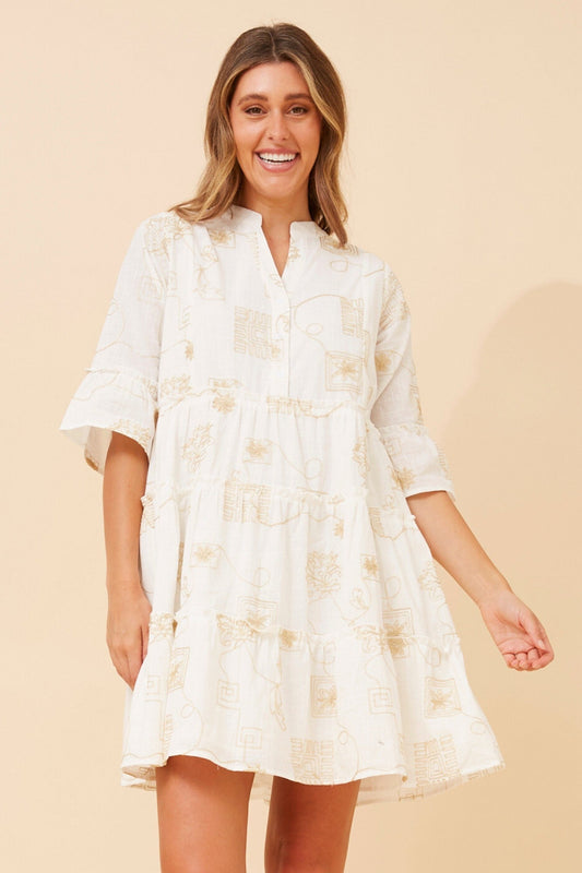 MIRELLE EMBROIDERED DRESS (White)