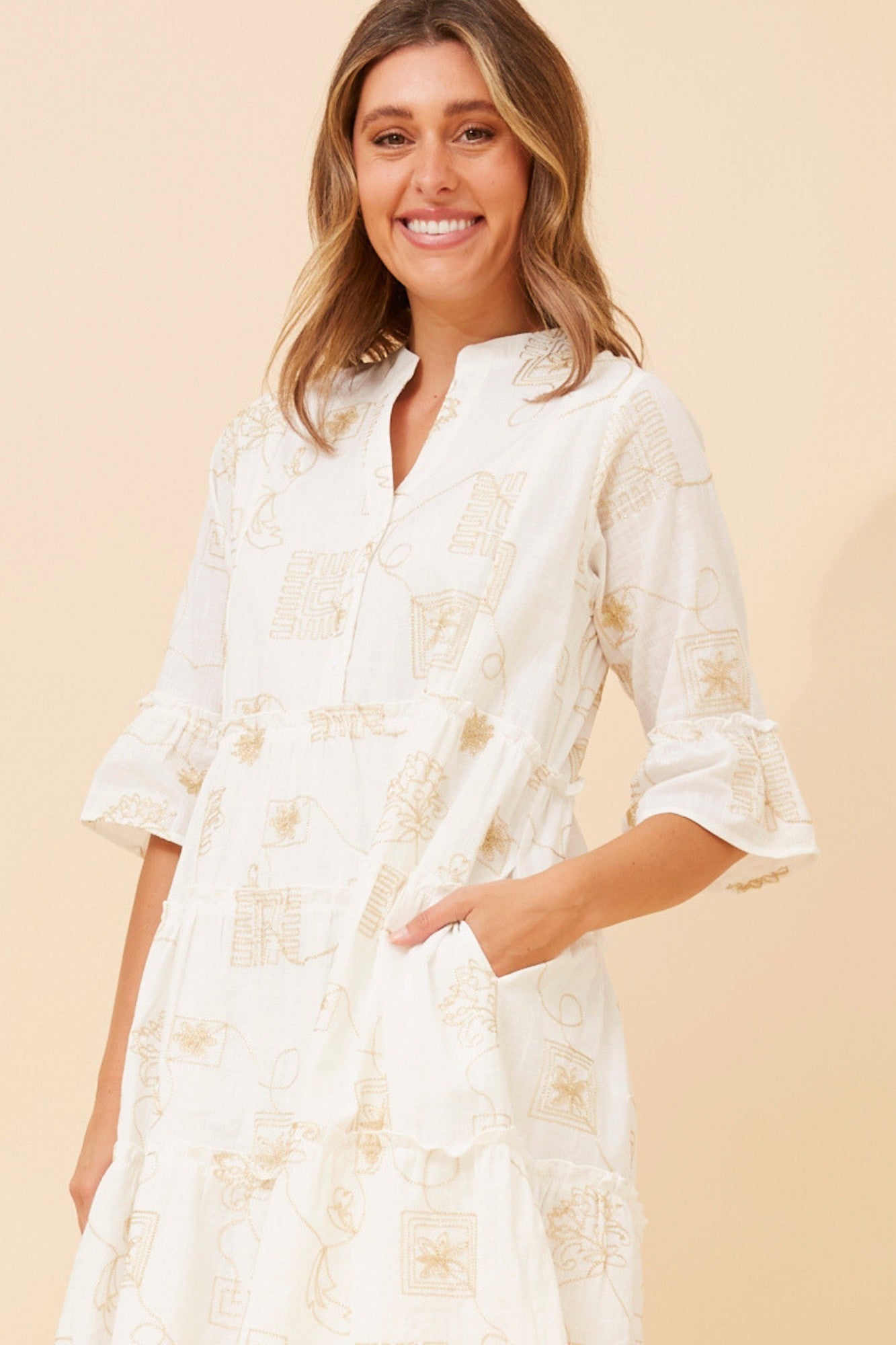 MIRELLE EMBROIDERED DRESS (White)