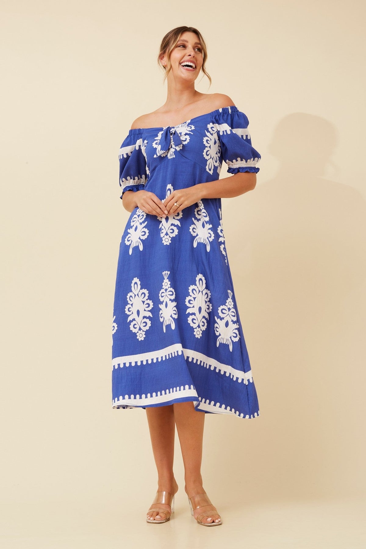 Image of Dresses. Product name - FAITH BOHO MIDI DRESS in Green colour by brand - Caroline Morgan Australia
