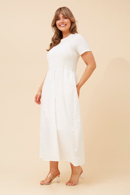 VIC DROP WAIST MIDI DRESS (White)
