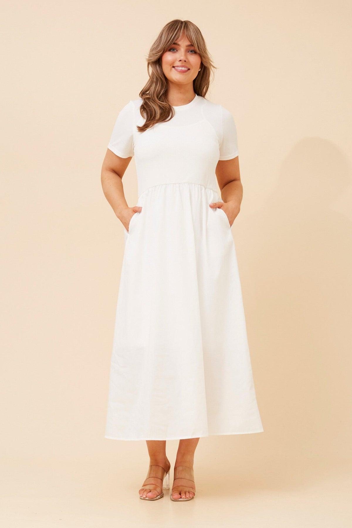 Caroline Morgan Australia VIC DROP WAIST MIDI DRESS (White)