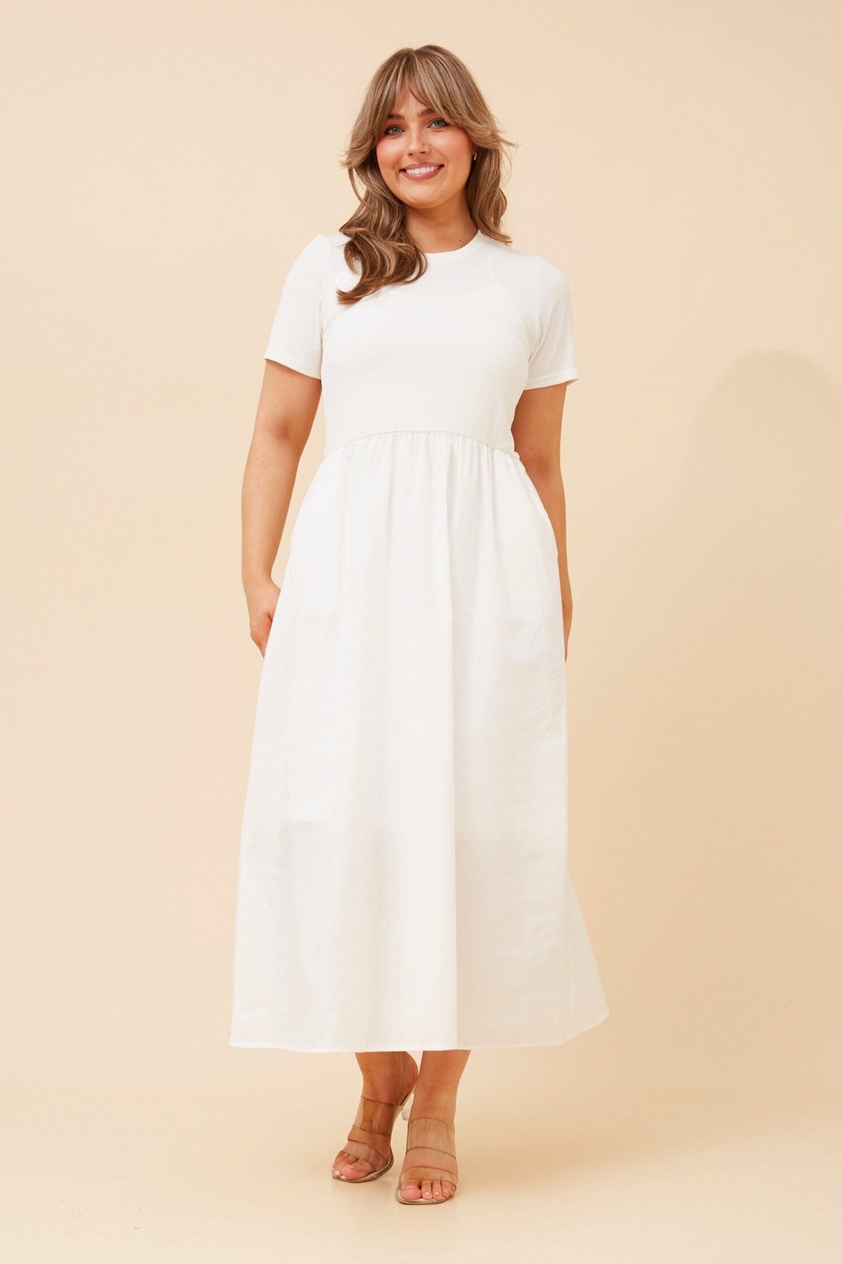 Caroline Morgan Australia VIC DROP WAIST MIDI DRESS (White)