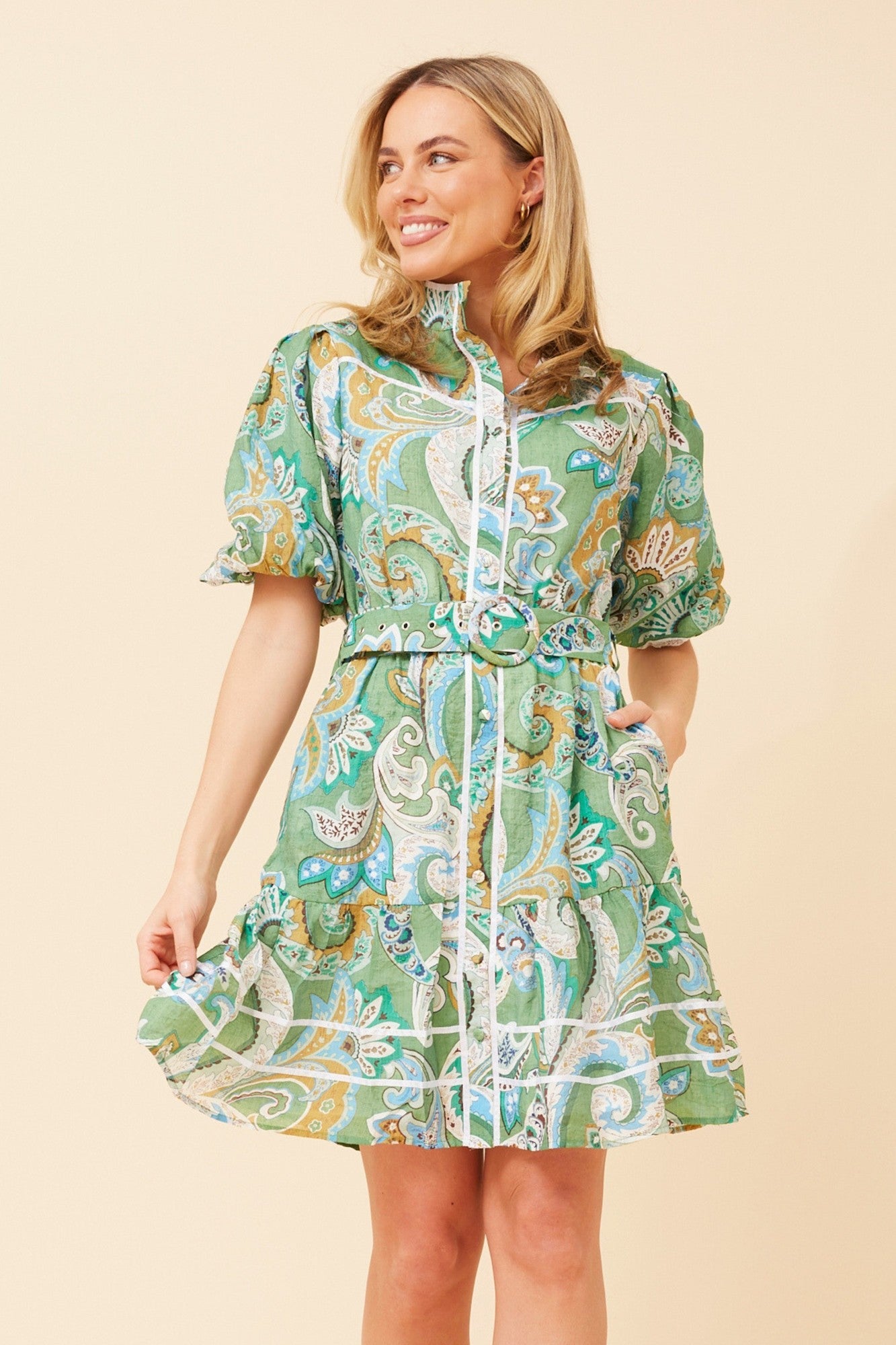 ALIRA PAISLEY PRINT DRESS (Jade)