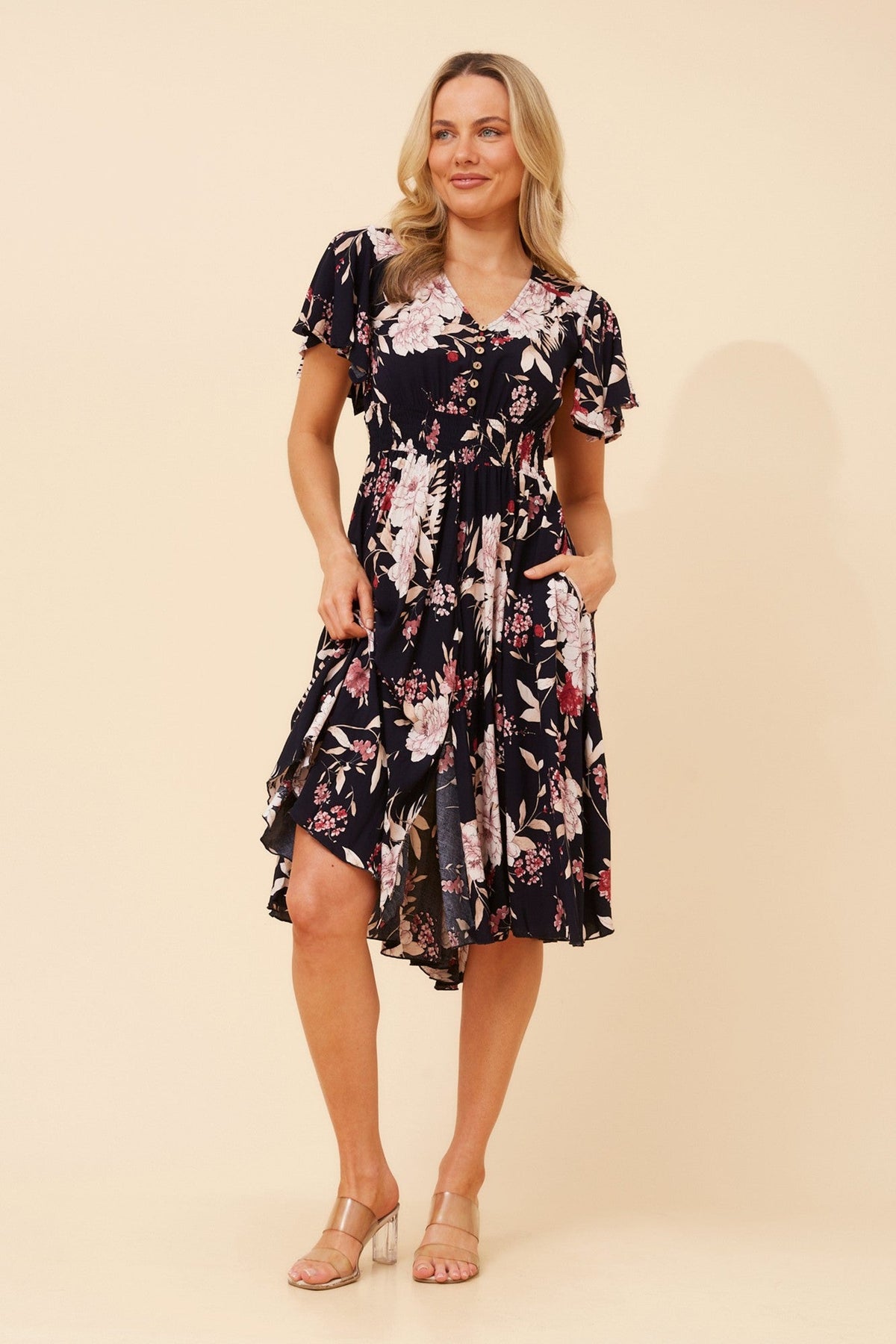 Caroline Morgan Australia SANDY FLORAL DRESS (Multi Navy)