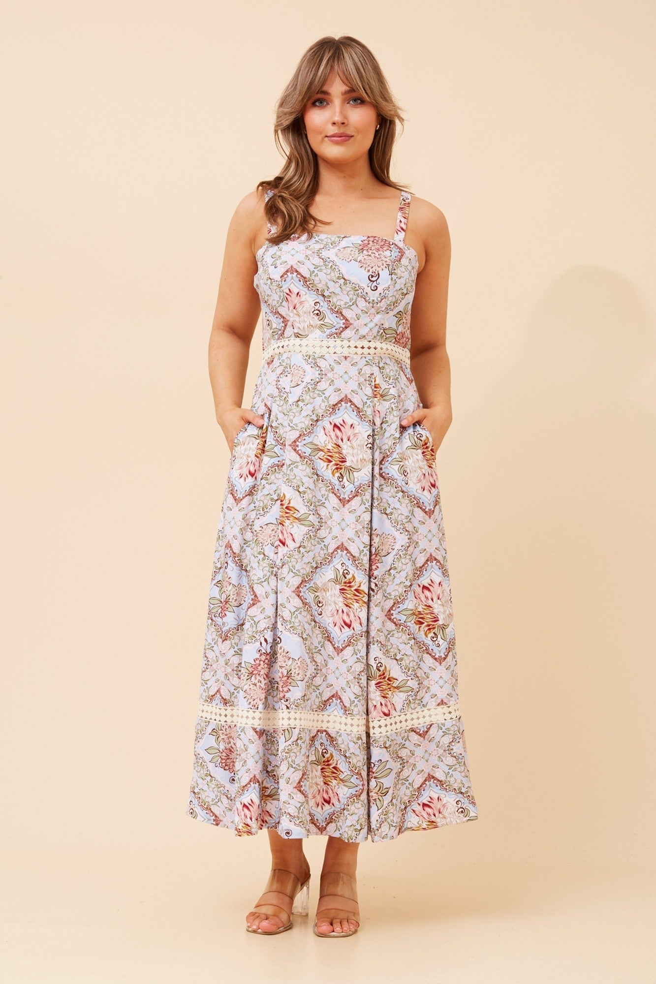 MARIS FLORAL LINEN BLEN DRESS (Multi Blue)