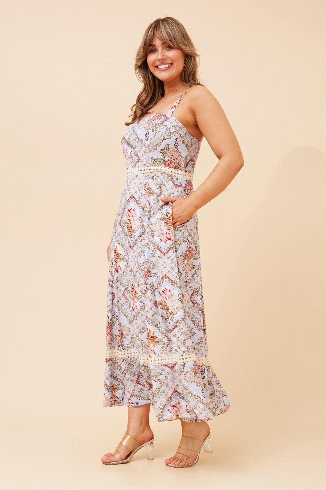 MARIS FLORAL LINEN BLEN DRESS (Multi Blue)