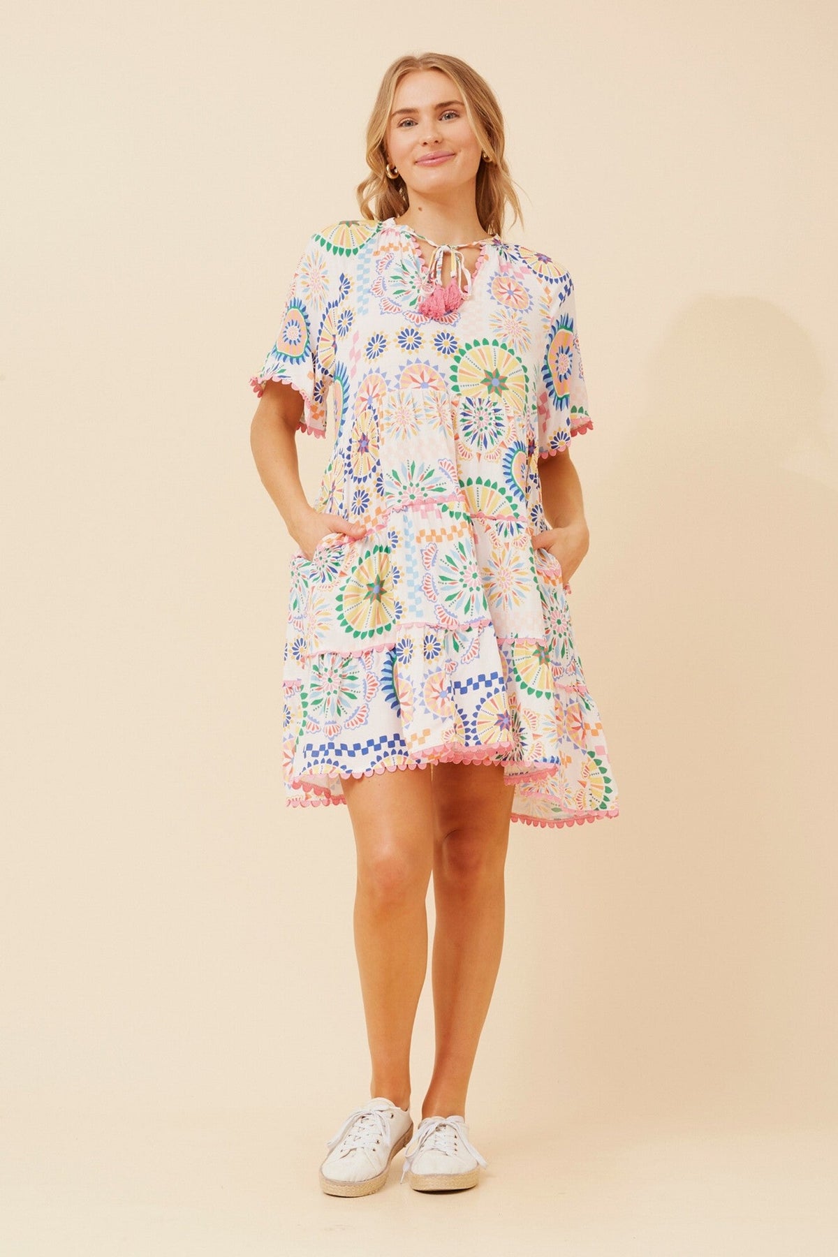 ZAMARI RIC RAC SHORT DRESS (Multi White)