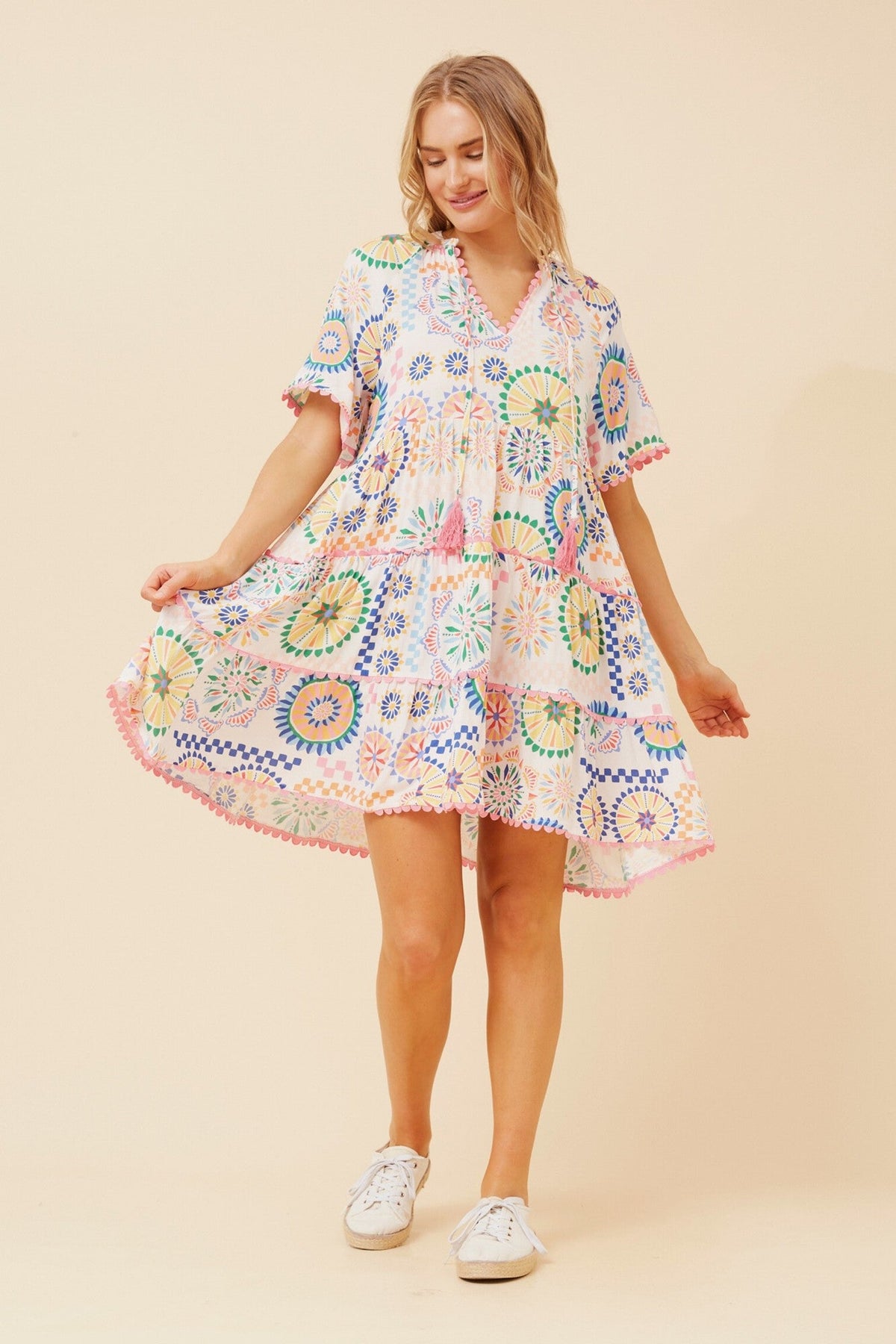ZAMARI RIC RAC SHORT DRESS (Multi White)