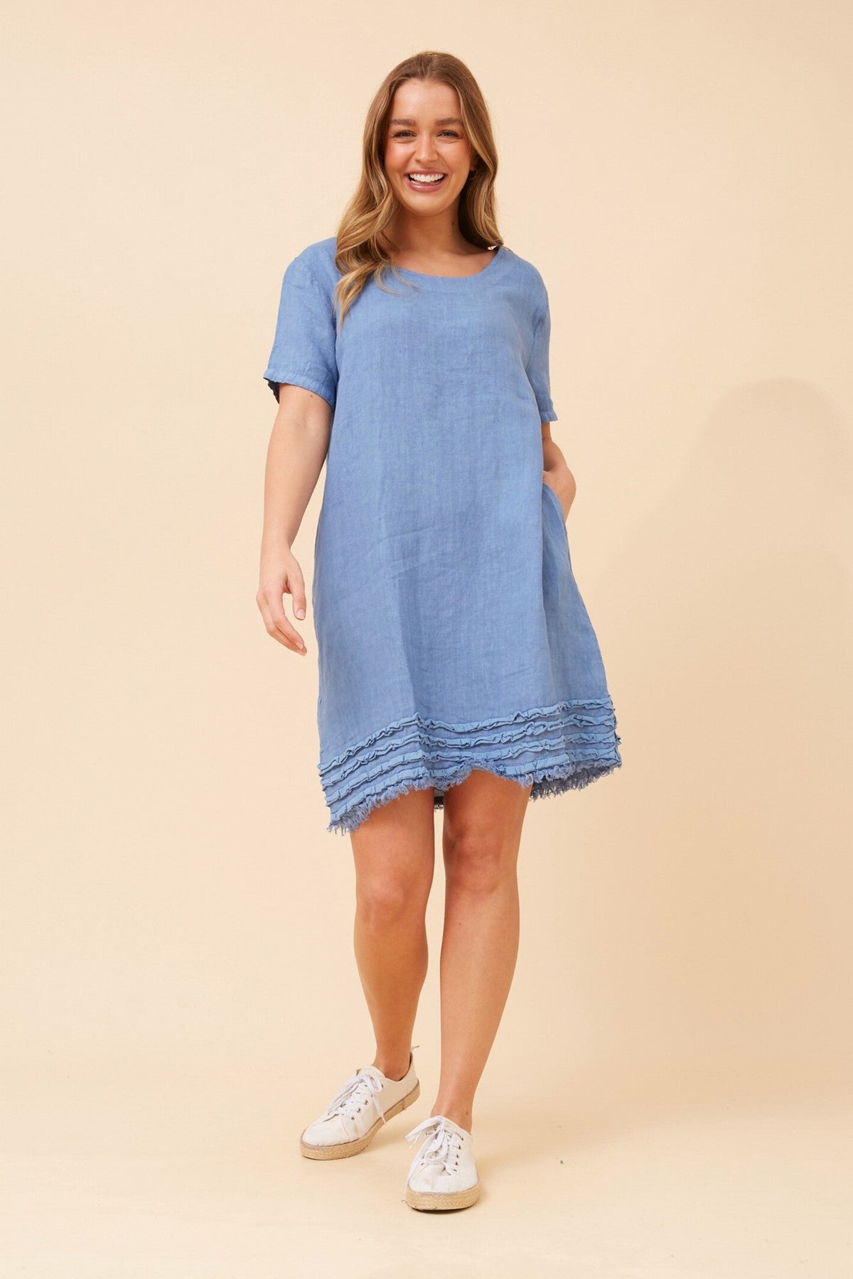BOTTEGA MODA DIVANA LINEN DRESS (Denim)