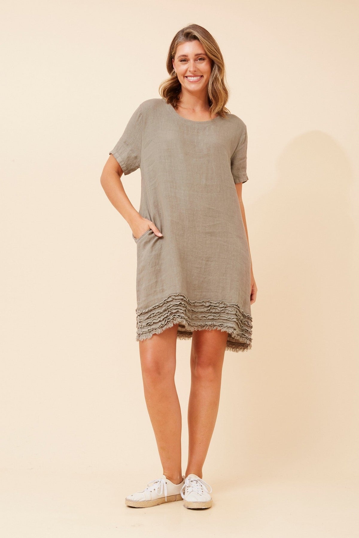 BOTTEGA MODA DIVANA LINEN DRESS (Fango)