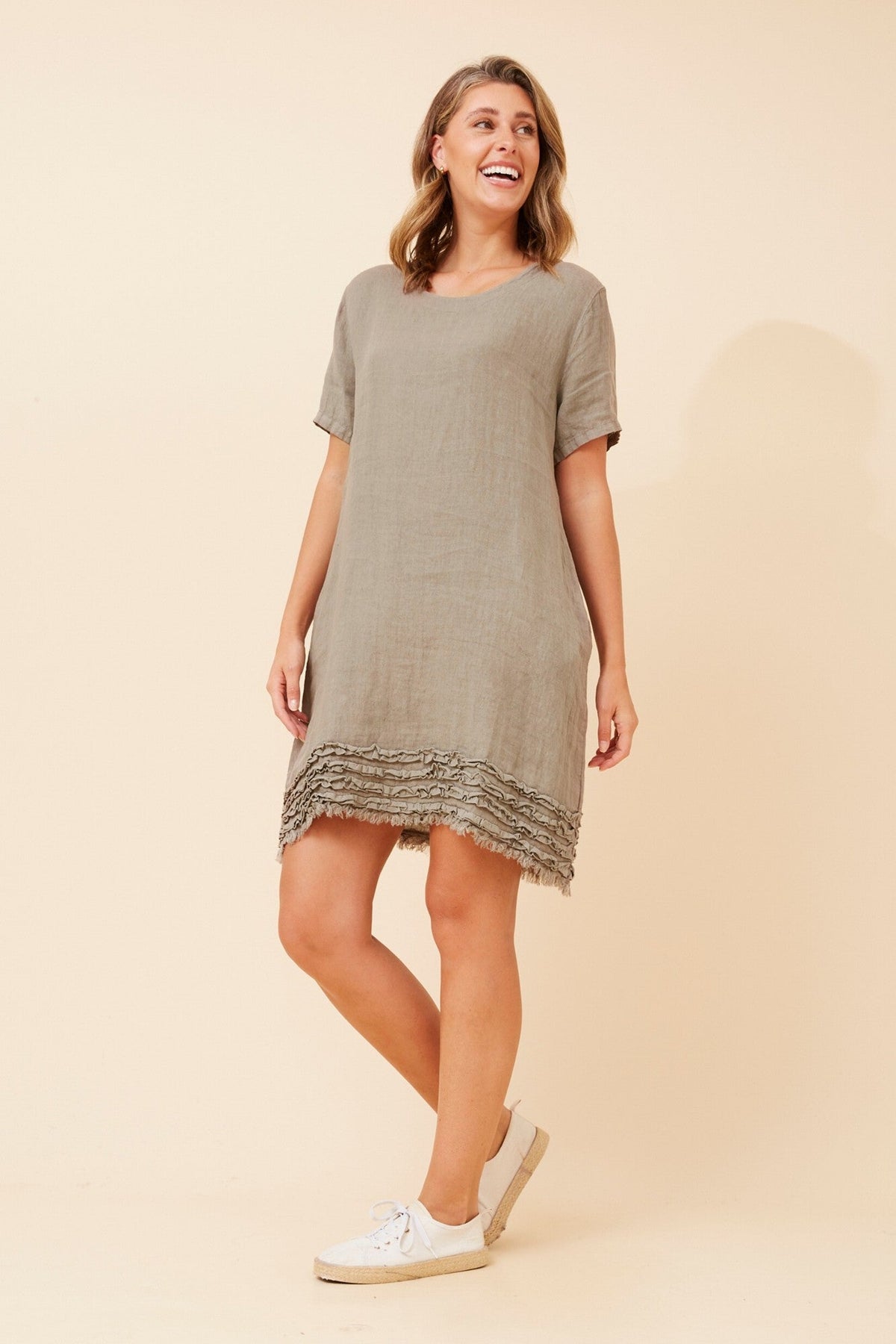 BOTTEGA MODA DIVANA LINEN DRESS (Fango)