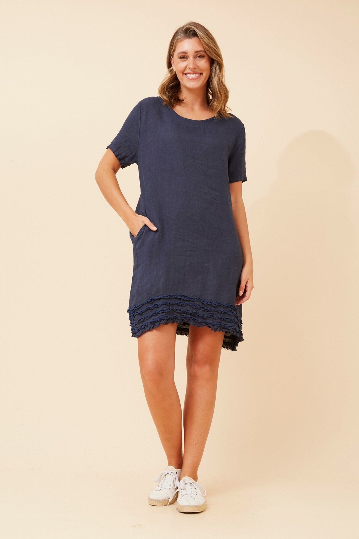 BOTTEGA MODA DIVANA LINEN DRESS (Navy)