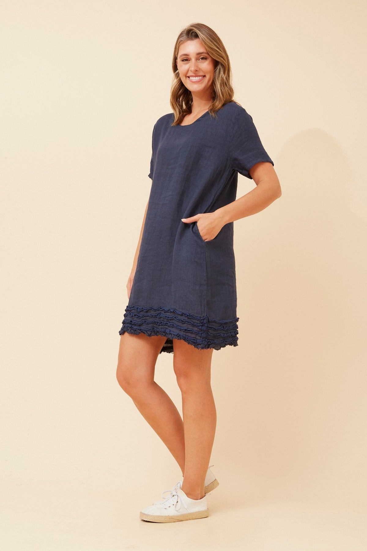 BOTTEGA MODA DIVANA LINEN DRESS (Navy)