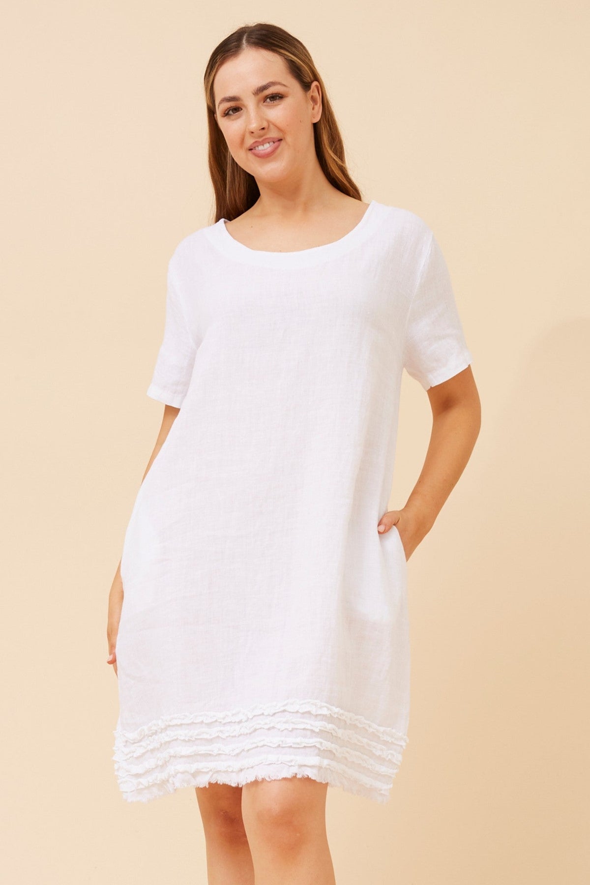 Image of Dresses. Product name - DIVANA LINEN DRESS in White colour by brand - BOTTEGA MODA