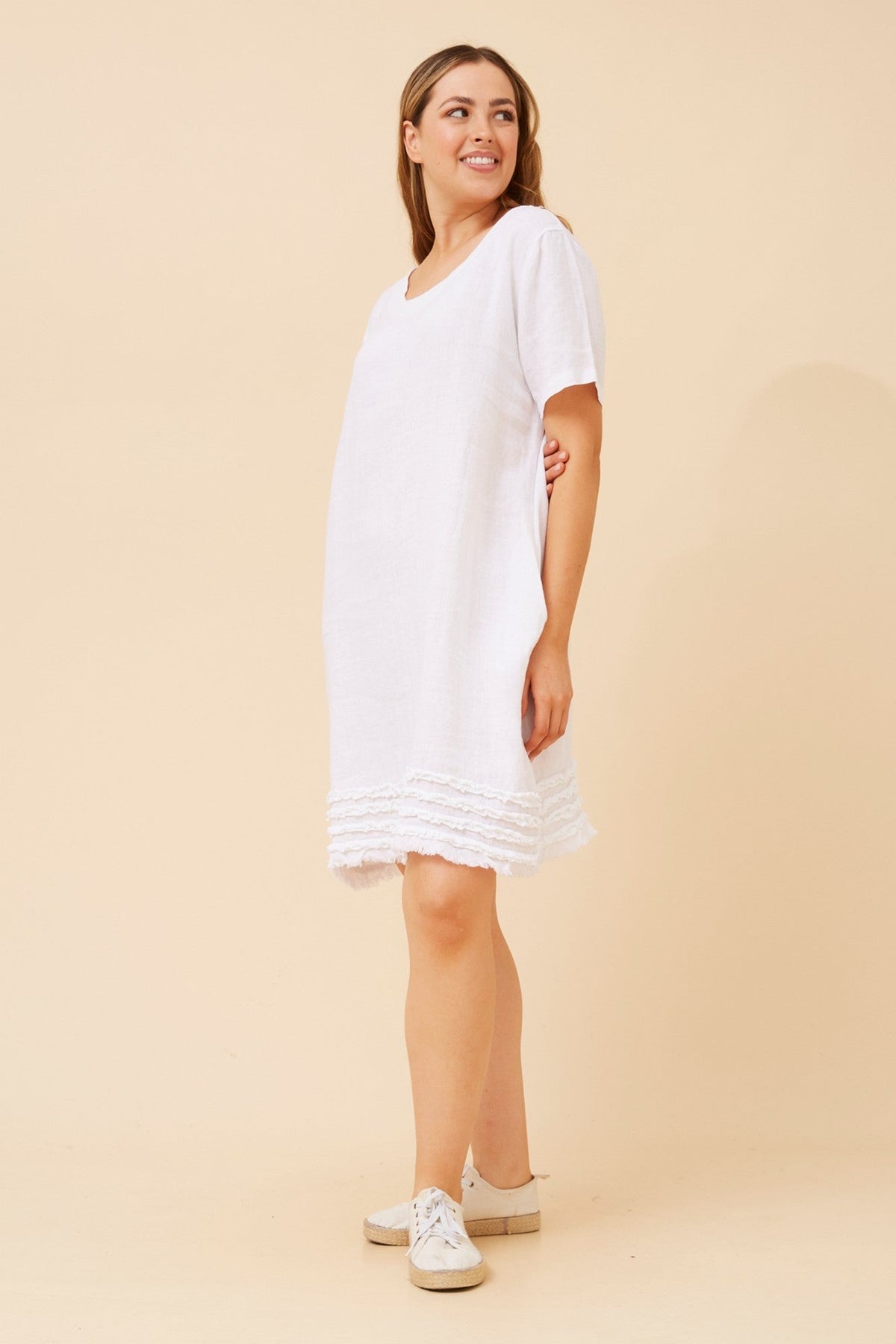 BOTTEGA MODA DIVANA LINEN DRESS (White)