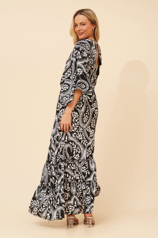 CHANDRA PAISLEY PRINT MAXI DRESS (Black/White)