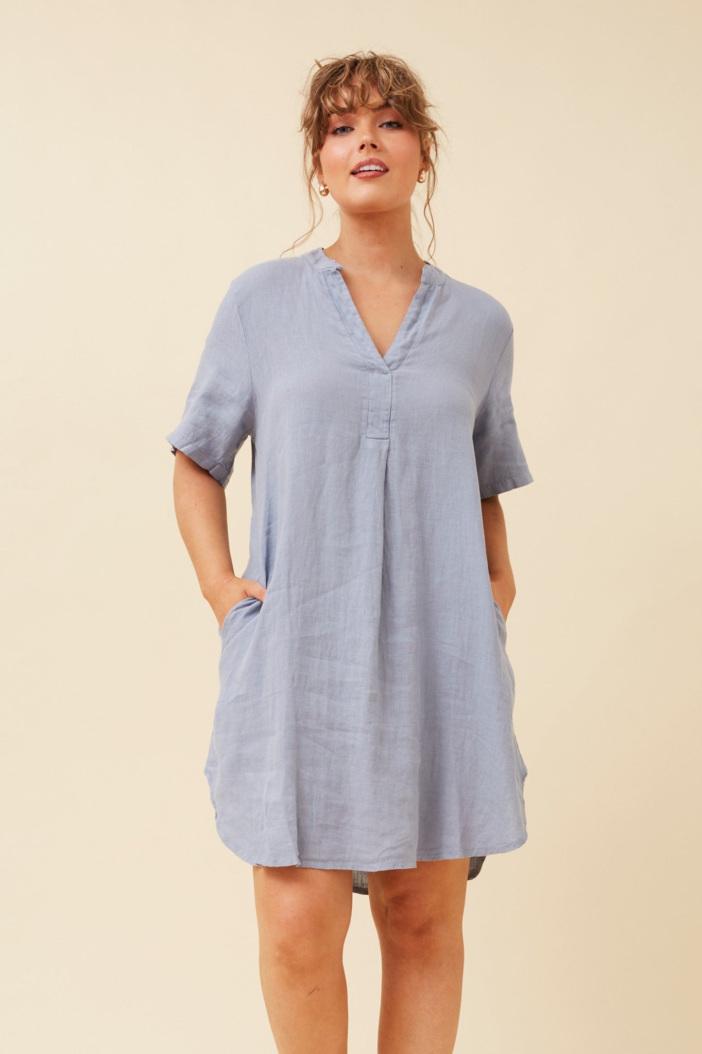 RIZZO LINEN SHORT DRESS (Navy)