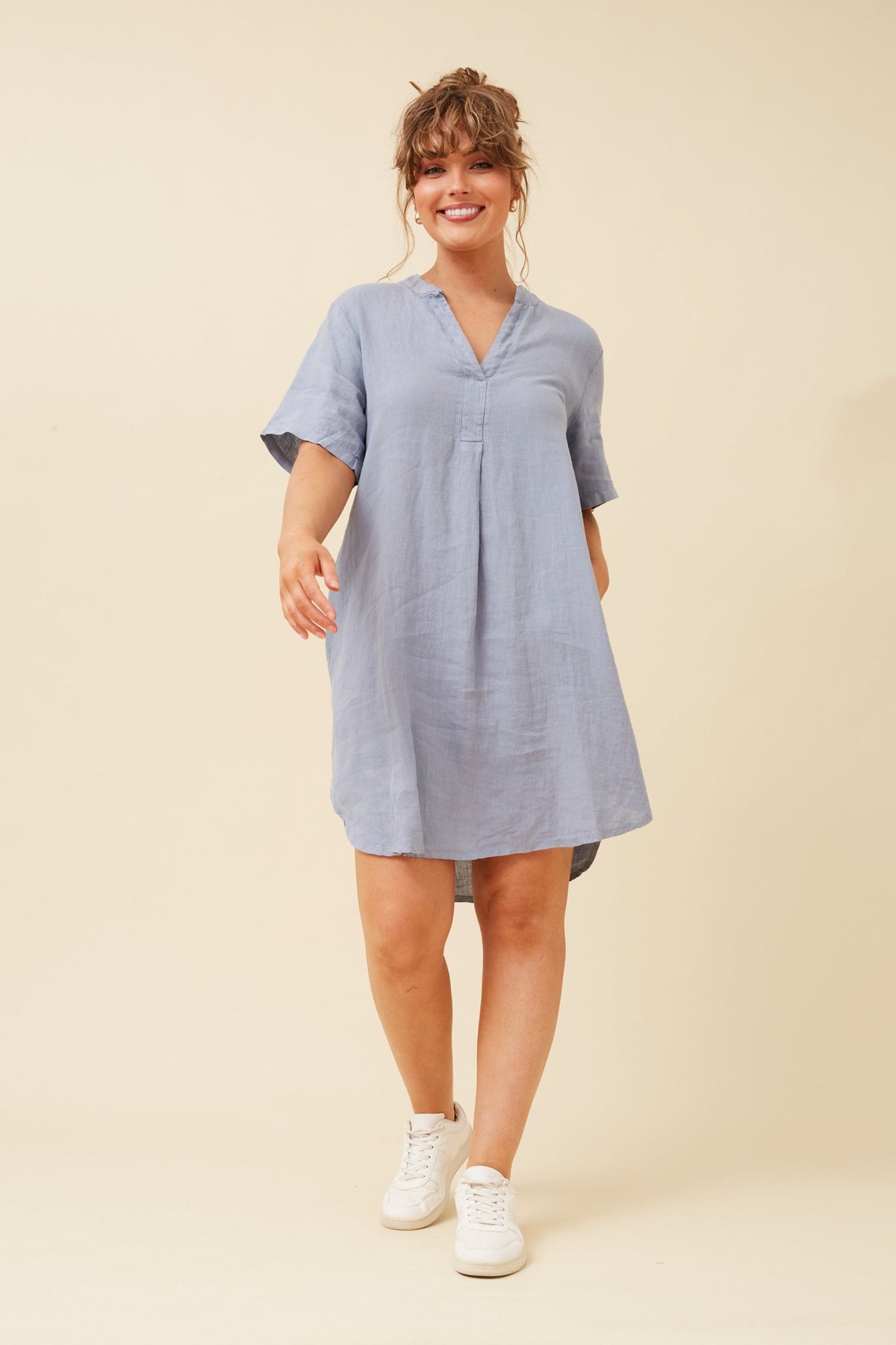 RIZZO LINEN SHORT DRESS (Navy)