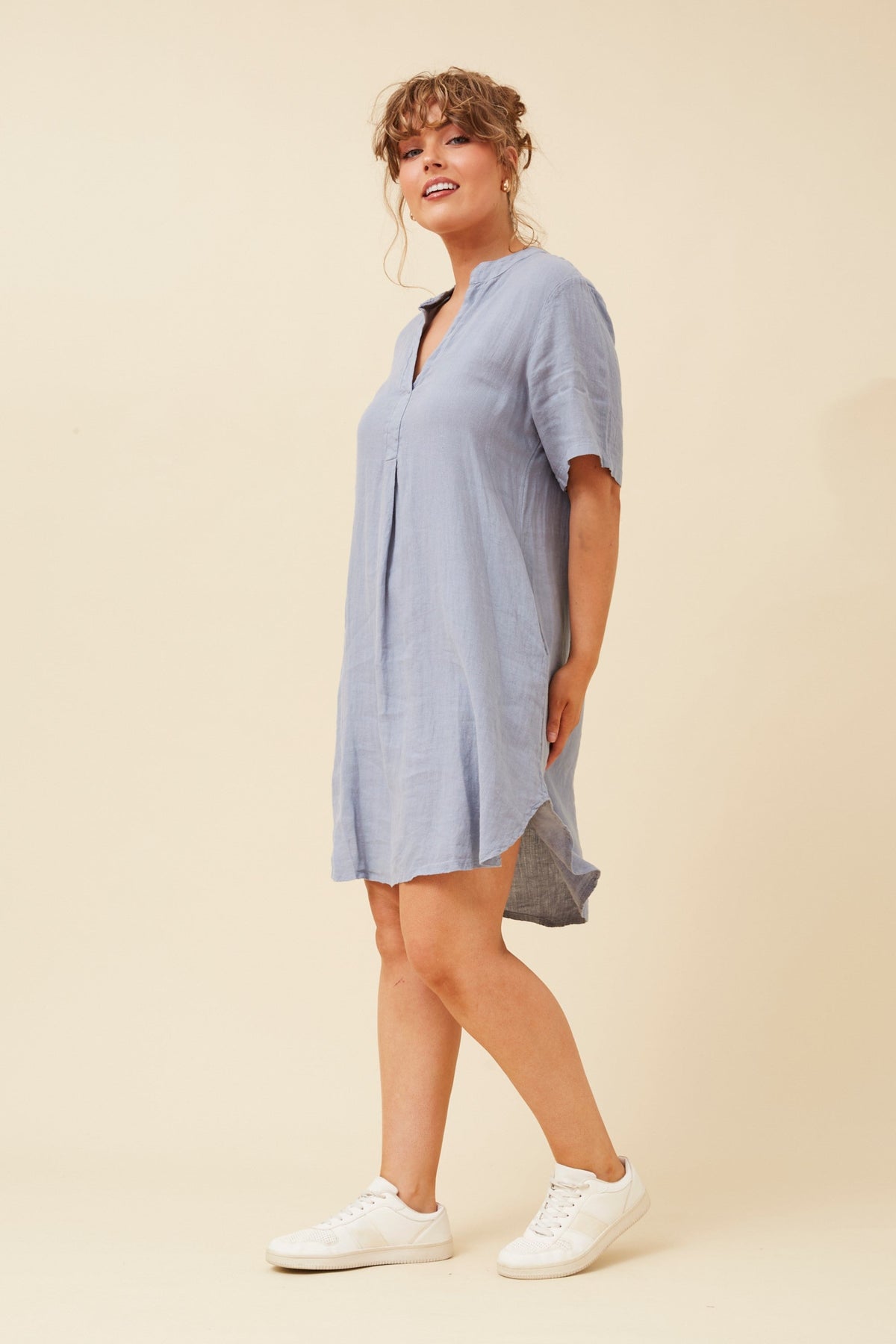 RIZZO LINEN SHORT DRESS (Navy)