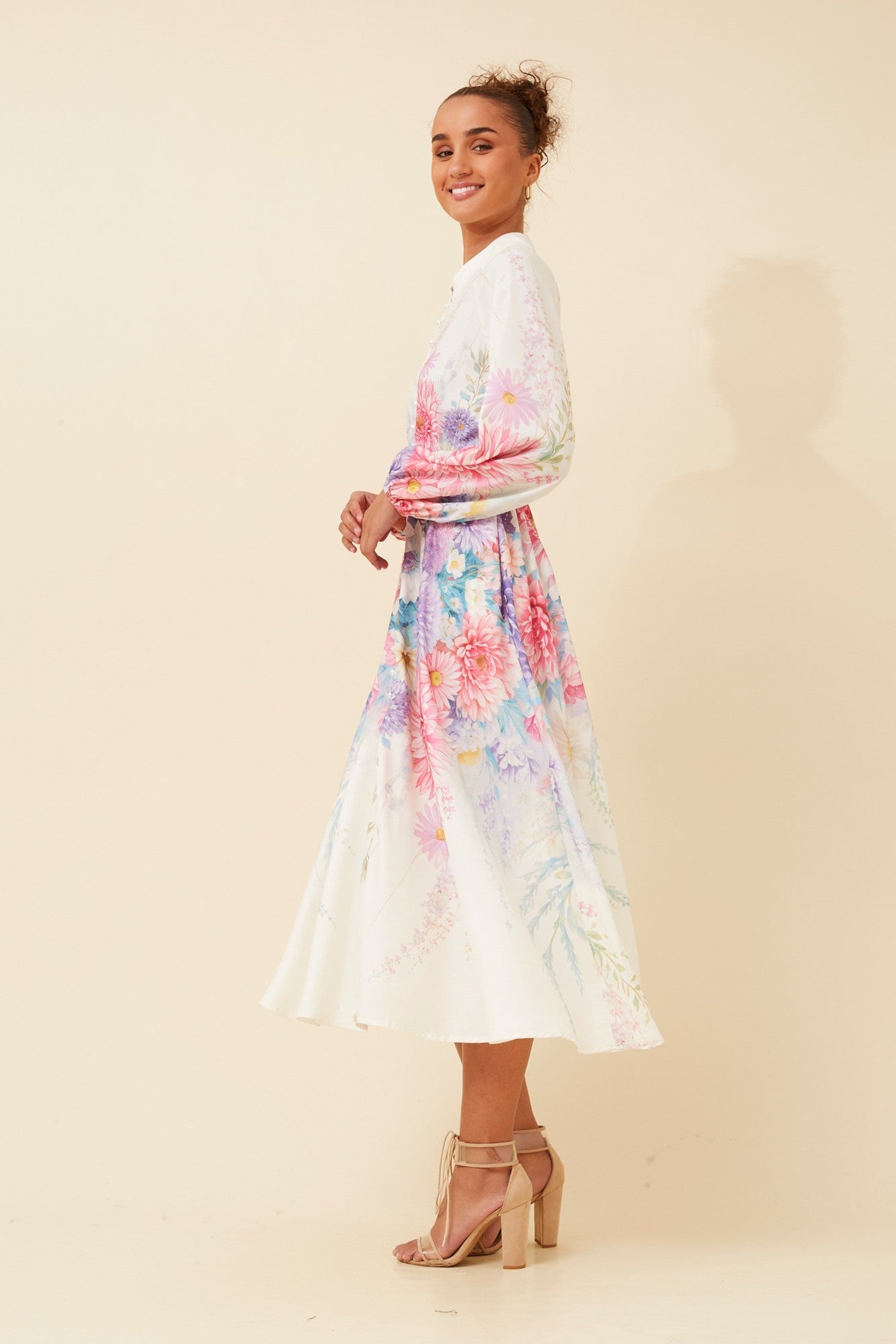 SONNET FLORAL MIDI DRESS (Multi Cream)