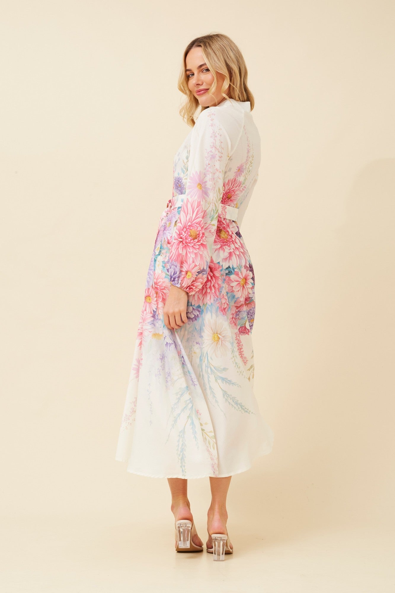SONNET FLORAL MIDI DRESS (Multi Cream)