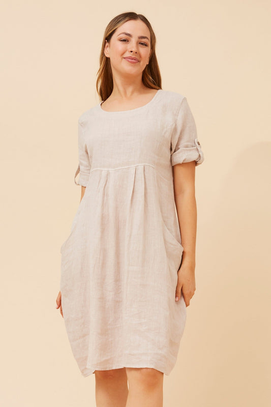 Image of Dresses. Product name - PISA LINEN SHORT DRESS in Black colour by brand - BOTTEGA MODA